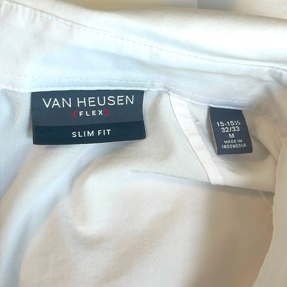 Van Heusen White Flex Slim Fit Button Down Dress Shirt Size 15-151/2 32/33 M - Picture 3 of 5